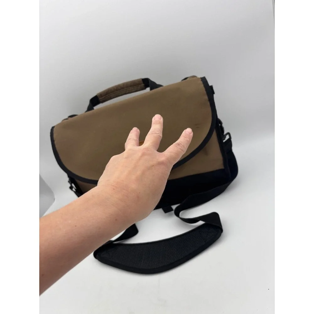 DULUTH TRADING CO Messenger Bag Laptop Khaki Black Canvas Utility Work Tan Brown